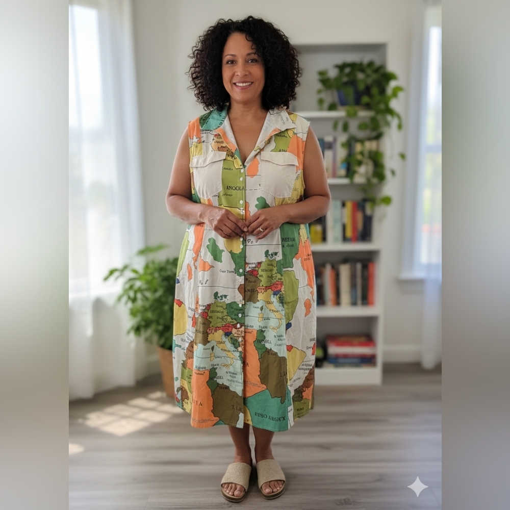 Map Print Maxi Dress
